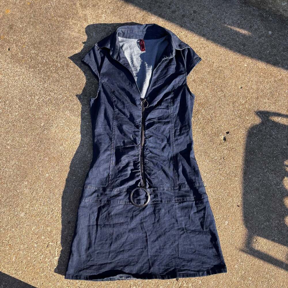 MAX RAVE Dark Wash Denim Zip Front Mini Dress